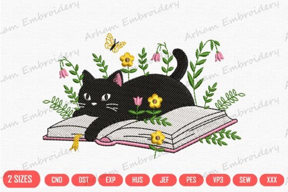Download Floral Black Cat Reading Book - Black Collection