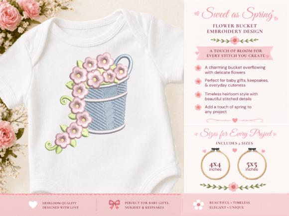 Download Floral Bucket Machine Embroidery Design - Premium Bundle