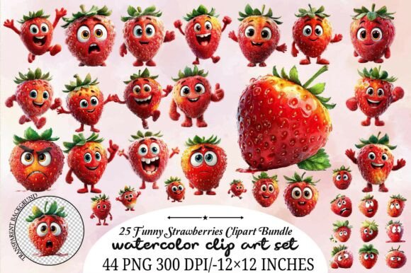 Download 25 Funny Strawberries Clipart Bundle - Strawberries Collection