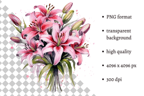 Download Watercolor Pink Tiger Lilies Clipart - Pink Collection