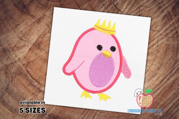 Download Cute Pink Penguin with Crown Applique - Pink Collection