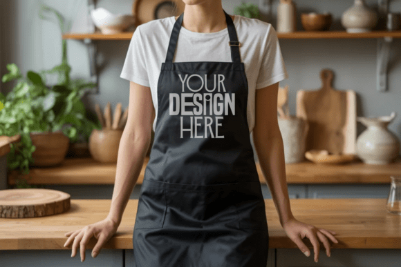 Download Black Apron Model Mockup - Black Collection