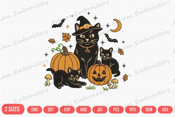 Download Witchy Black Cat Family with Pumpkin - Black Collection