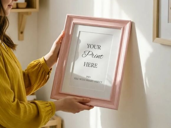 Download Vertical Pink Frame Mockup Held by Hand - Pink Collection