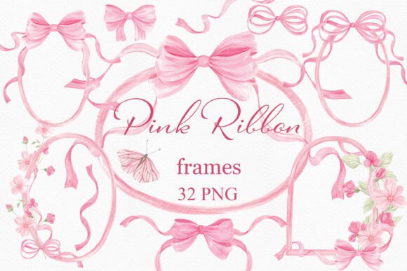 Download Watercolor Pink Ribbon Flower Frames - Pink Collection