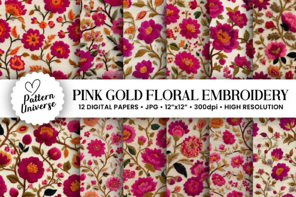 Download Pink Gold Floral Embroidery Pattern - Pink Collection