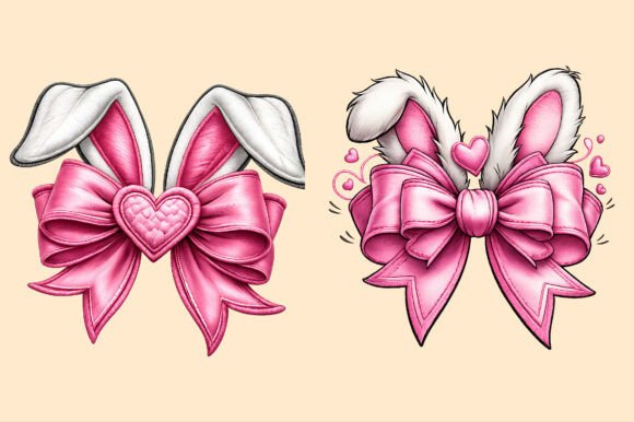 Download Easter Bunny Ears Pink Bow Heart Embroid - Pink Collection