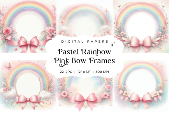 Download Pastel Rainbow &amp; Pink Ribbon Bow Frames - Pink Collection